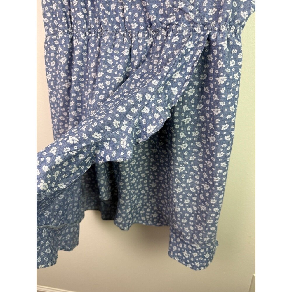 J.Crew Mercantile XXL Blue Floral Faux Wrap Dress Ruffle Cottagecore Feminine - Picture 8 of 10